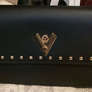 Mario Valentino Black Clutch with Gold Accents